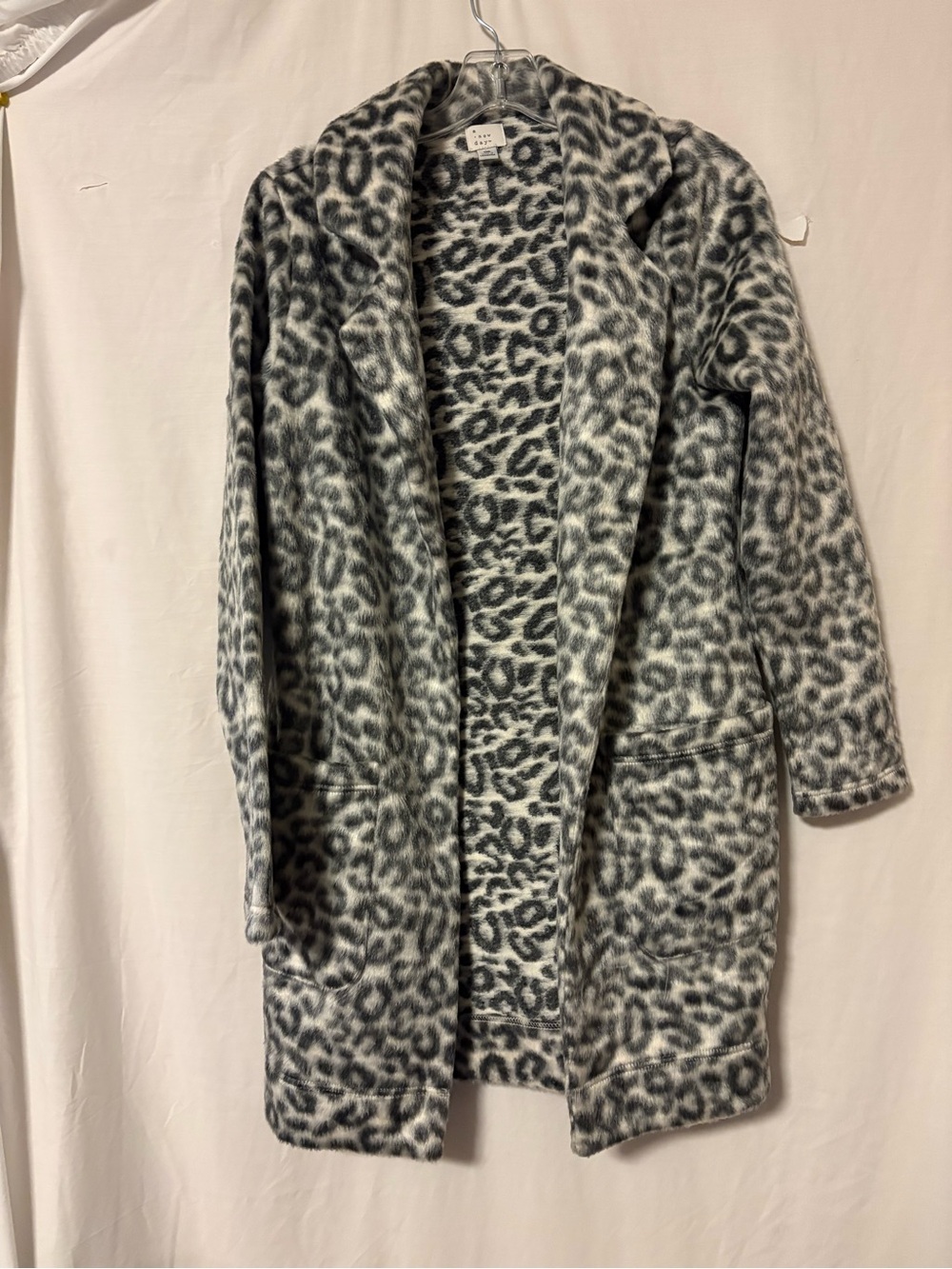 a new day Soft Gray Leopard Print Open-Front Coat